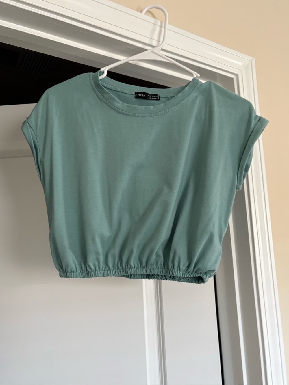 SHEIN Mint Sage Cropped Tee with Elastic Hem